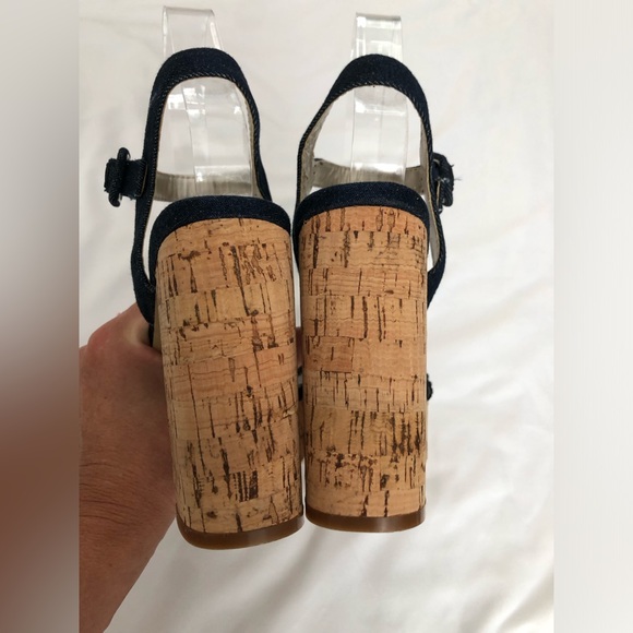 NWOB Nine West denim cork chunky heel platform with sequins and beaded accents. - Picture 7 of 14